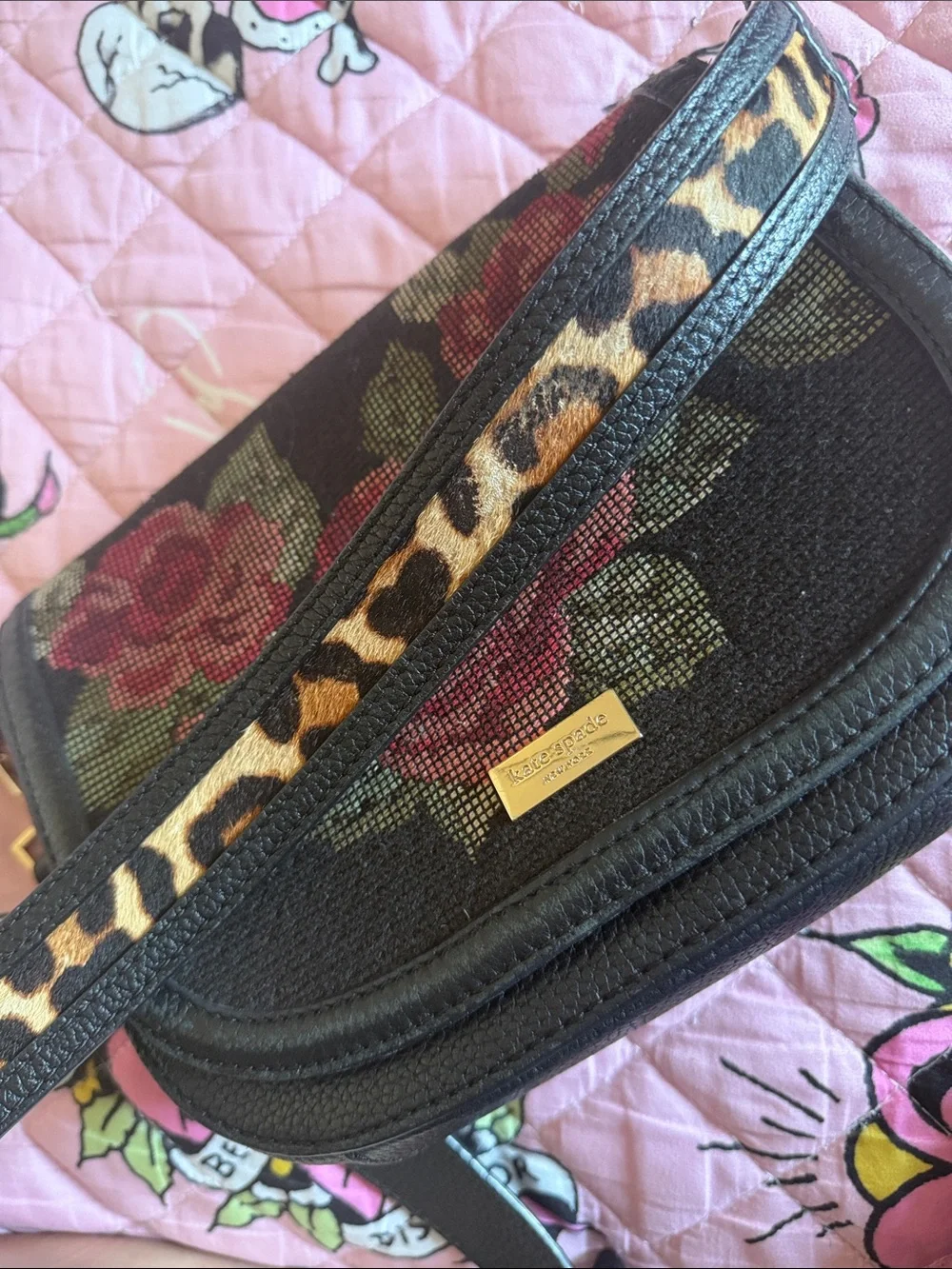 kate spade Black Crossbody with black and Leopard Strap